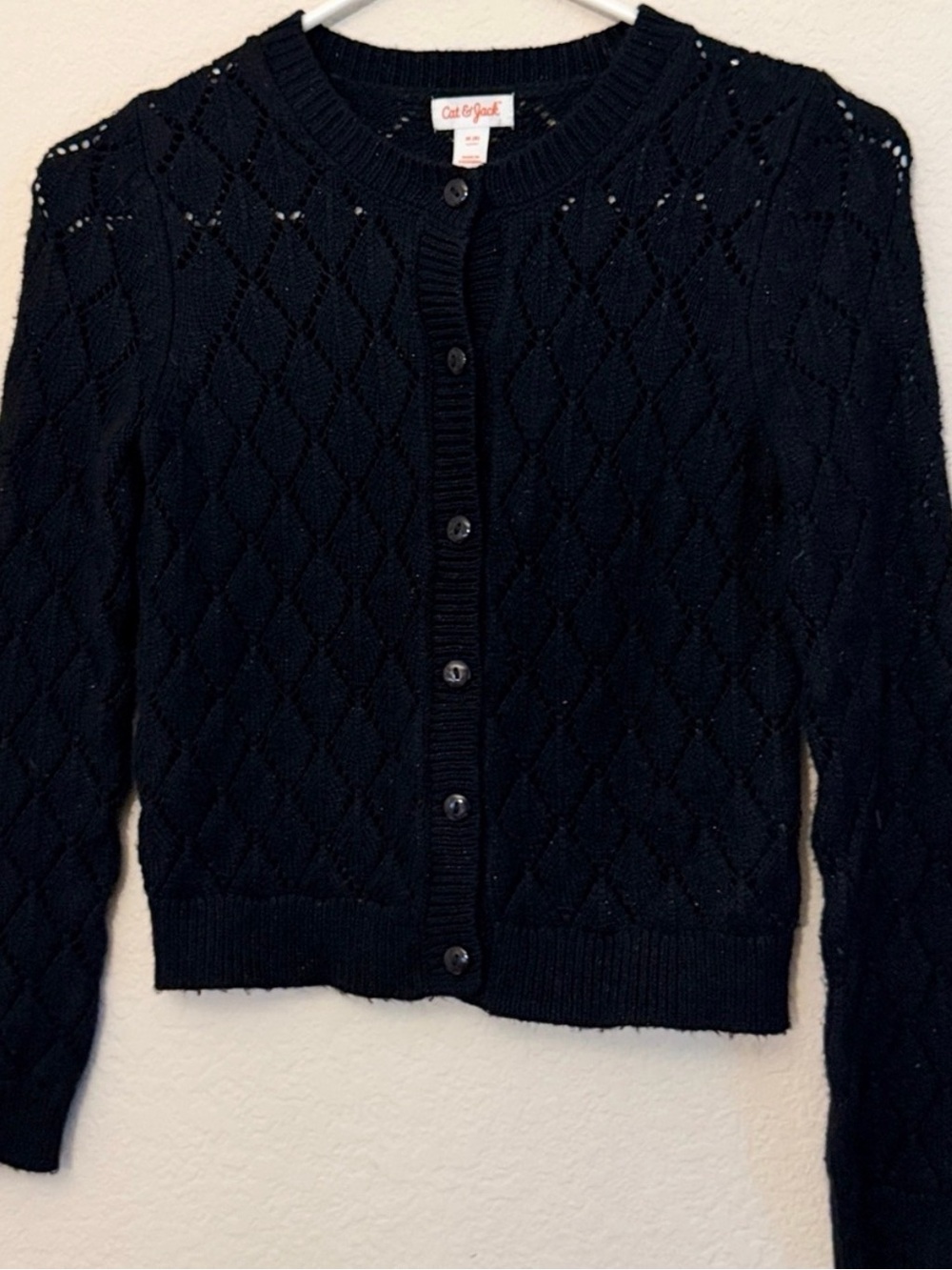 Cat & Jack Black Diamond-Knit Button-Up Cardigan